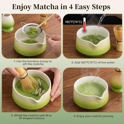 Matcha Whisk Set, 6 pcs Ceramic Matcha Set Kit Includes Bowl & Holder, Bamboo Whisk (Chasen), Sifter, Scoop & Spoon For Ceremony, Mother’s Day Gift for Women, Sakura