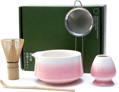 Matcha Whisk Set, 6 pcs Ceramic Matcha Set Kit Includes Bowl & Holder, Bamboo Whisk (Chasen), Sifter, Scoop & Spoon For Ceremony, Mother’s Day Gift for Women, Sakura
