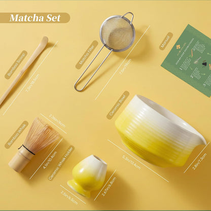 Matcha Whisk Set, 6 pcs Ceramic Matcha Set Kit Includes Bowl & Holder, Bamboo Whisk (Chasen), Sifter, Scoop & Spoon For Ceremony, Mother’s Day Gift for Women, Sakura
