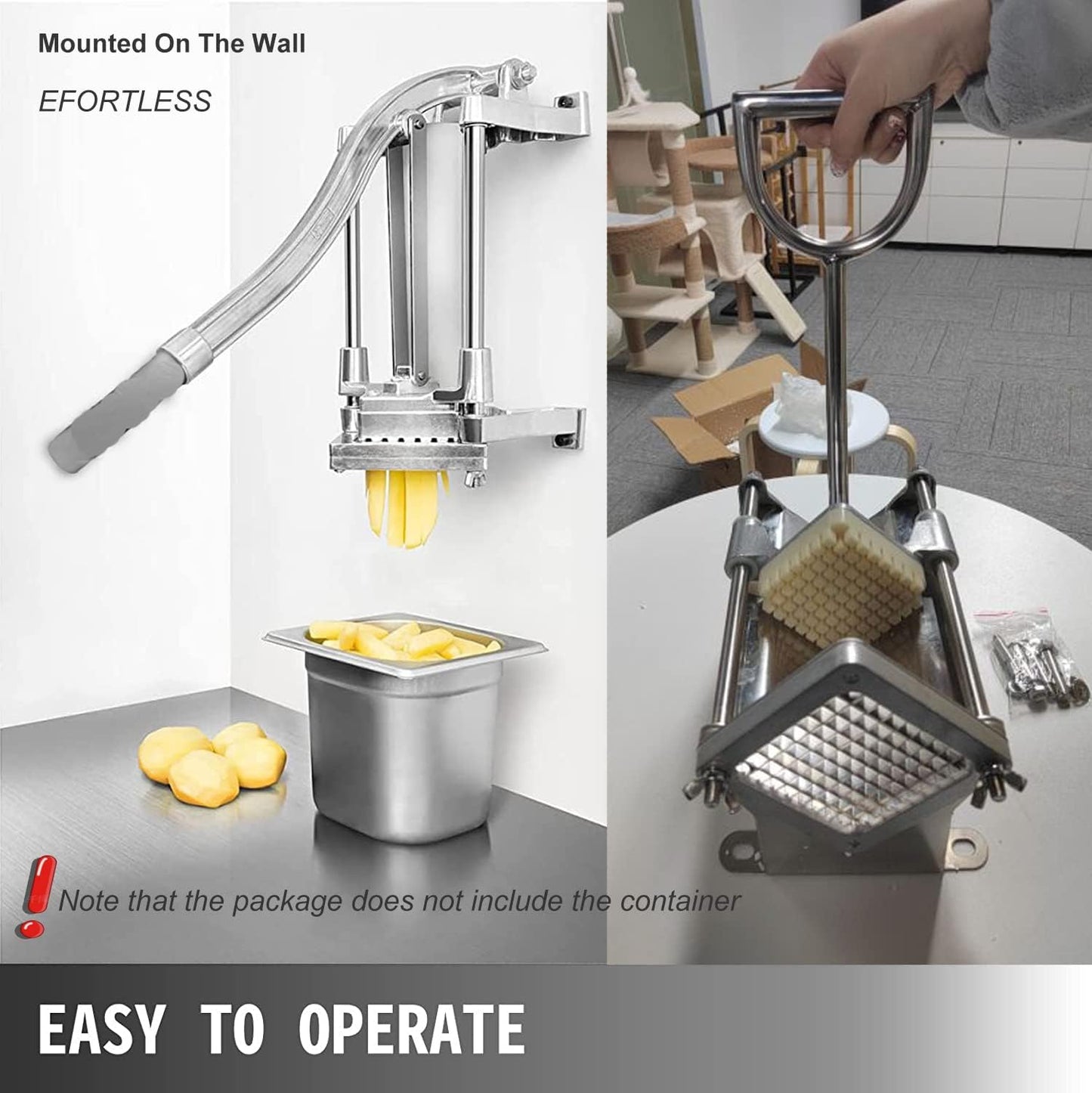 French Fry Cutter, Commercial Vegetable Fruit Chopper | Wall Mounted, 1/2'', 3/8'', 1/4'' Blades, Stainless Steel, Improve Efficiency, for Cucumber, Carrot, Potato