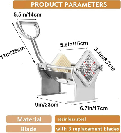 French Fry Cutter, Commercial Vegetable Fruit Chopper | Wall Mounted, 1/2'', 3/8'', 1/4'' Blades, Stainless Steel, Improve Efficiency, for Cucumber, Carrot, Potato