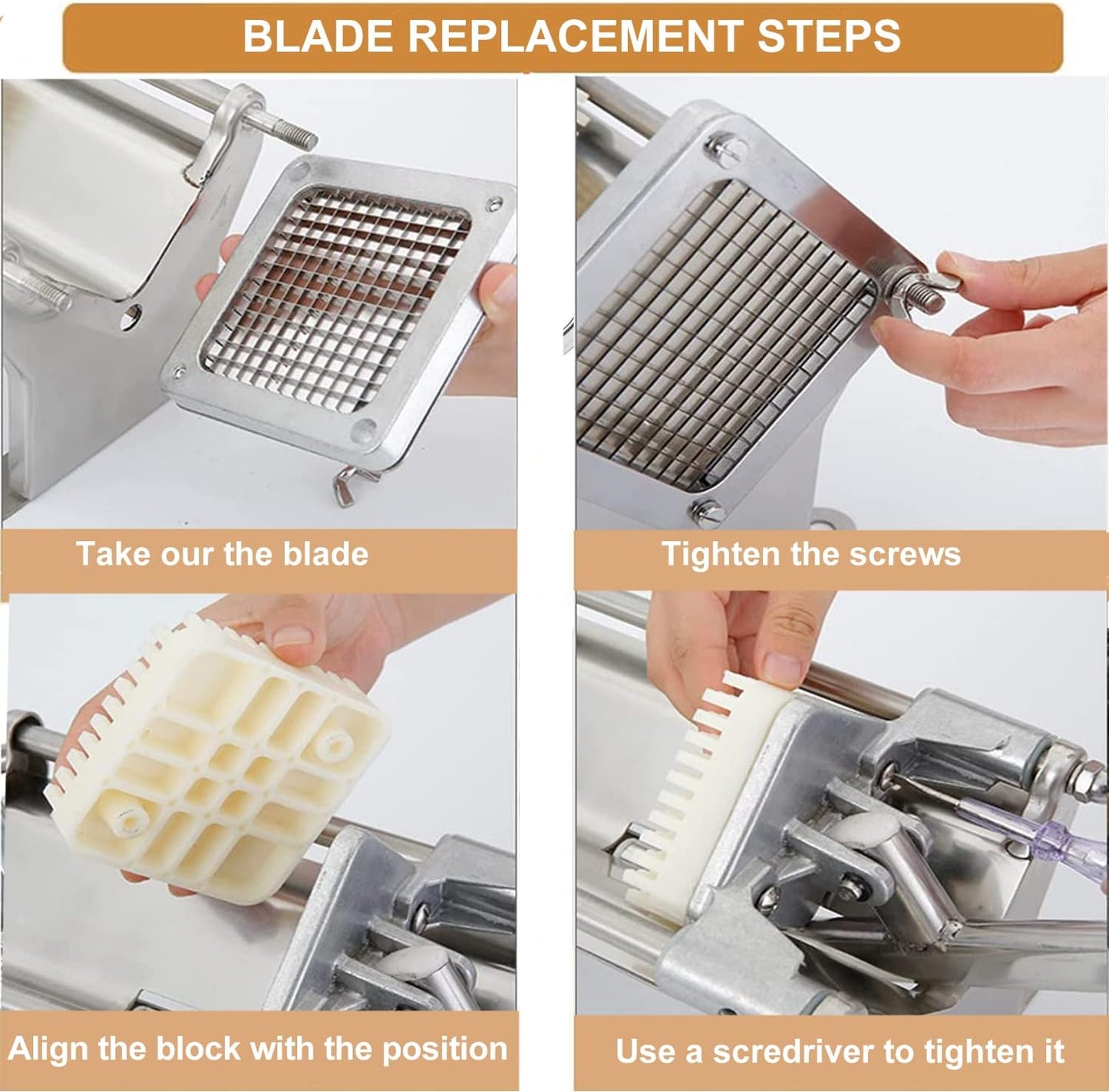 French Fry Cutter, Commercial Vegetable Fruit Chopper | Wall Mounted, 1/2'', 3/8'', 1/4'' Blades, Stainless Steel, Improve Efficiency, for Cucumber, Carrot, Potato