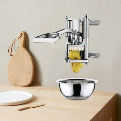 French Fry Cutter, Commercial Vegetable Fruit Chopper | Wall Mounted, 1/2'', 3/8'', 1/4'' Blades, Stainless Steel, Improve Efficiency, for Cucumber, Carrot, Potato