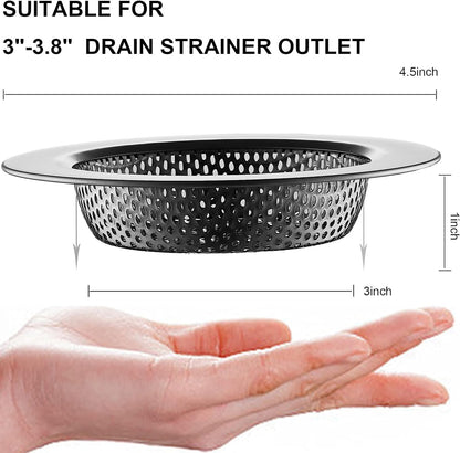 Kitchen Sink Strainer Stainless Steel, Kitchen Sink Drain Strainer, Silver-Black Sink Strainers for Kitchen Sinks with Large Wide Rim 4.5" Diameter (2 PCS)