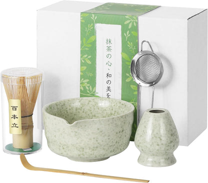 Matcha Whisk Set, Traditional Matcha Kit Includes Matcha Bowl, Pink Whisk with Holder, Scoop, Scoop Rest, Sifter, and Tea Cloth – 7 Piece Matcha Whisk Set, Gift Set for Tea Enthusiasts
