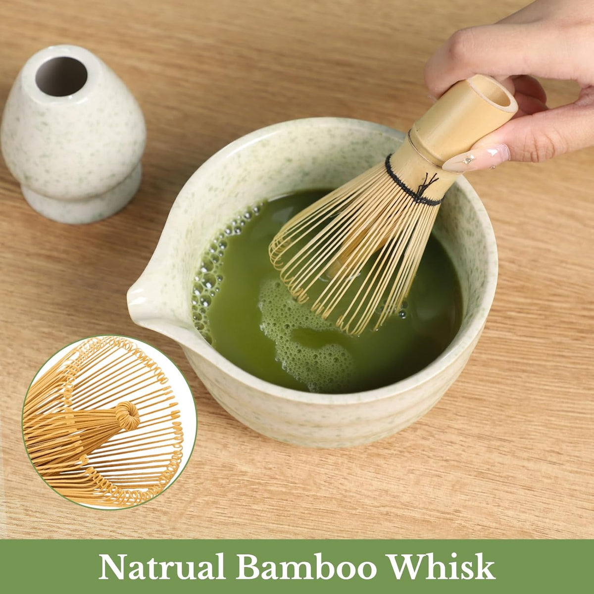 Matcha Whisk Set, Traditional Matcha Kit Includes Matcha Bowl, Pink Whisk with Holder, Scoop, Scoop Rest, Sifter, and Tea Cloth – 7 Piece Matcha Whisk Set, Gift Set for Tea Enthusiasts