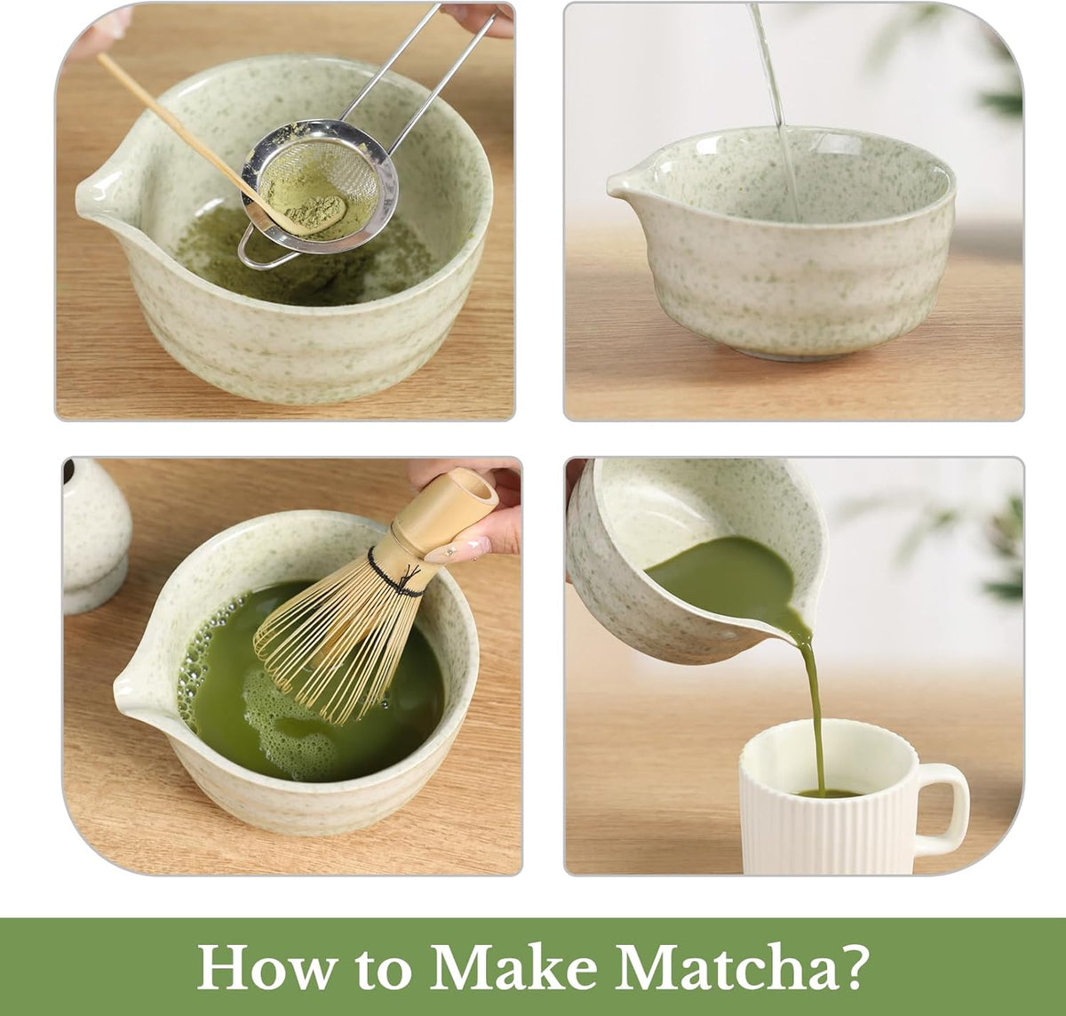 Matcha Whisk Set, Traditional Matcha Kit Includes Matcha Bowl, Pink Whisk with Holder, Scoop, Scoop Rest, Sifter, and Tea Cloth – 7 Piece Matcha Whisk Set, Gift Set for Tea Enthusiasts