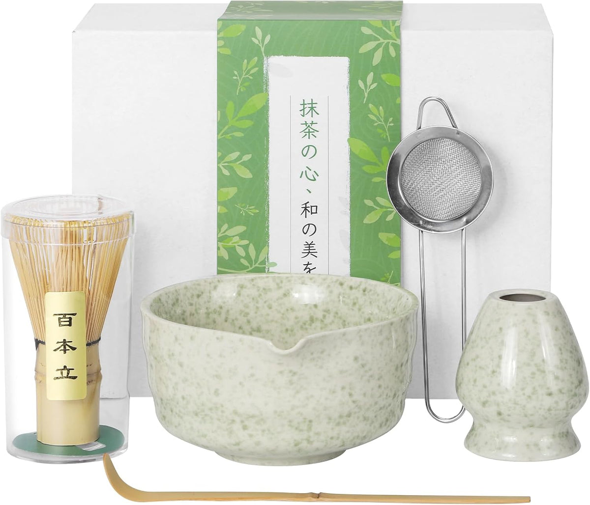 Matcha Whisk Set, Traditional Matcha Kit Includes Matcha Bowl, Pink Whisk with Holder, Scoop, Scoop Rest, Sifter, and Tea Cloth – 7 Piece Matcha Whisk Set, Gift Set for Tea Enthusiasts