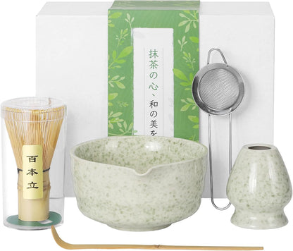 Matcha Whisk Set, Traditional Matcha Kit Includes Matcha Bowl, Pink Whisk with Holder, Scoop, Scoop Rest, Sifter, and Tea Cloth – 7 Piece Matcha Whisk Set, Gift Set for Tea Enthusiasts