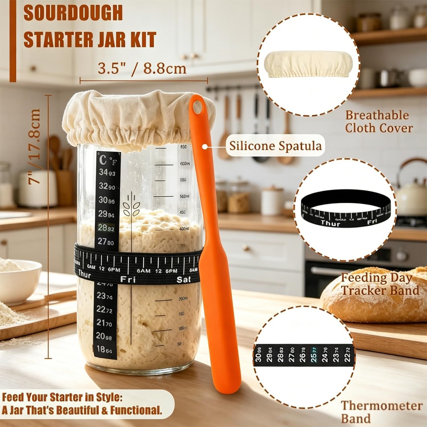 Sourdough Bread Baking Supplies Kit, Banneton Bread Proofing Basket, Complete Sourdough Tools Ideal Gifts for Bakers Women Mom Wife