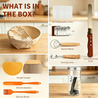 Sourdough Bread Baking Supplies Kit, Banneton Bread Proofing Basket, Complete Sourdough Tools Ideal Gifts for Bakers Women Mom Wife