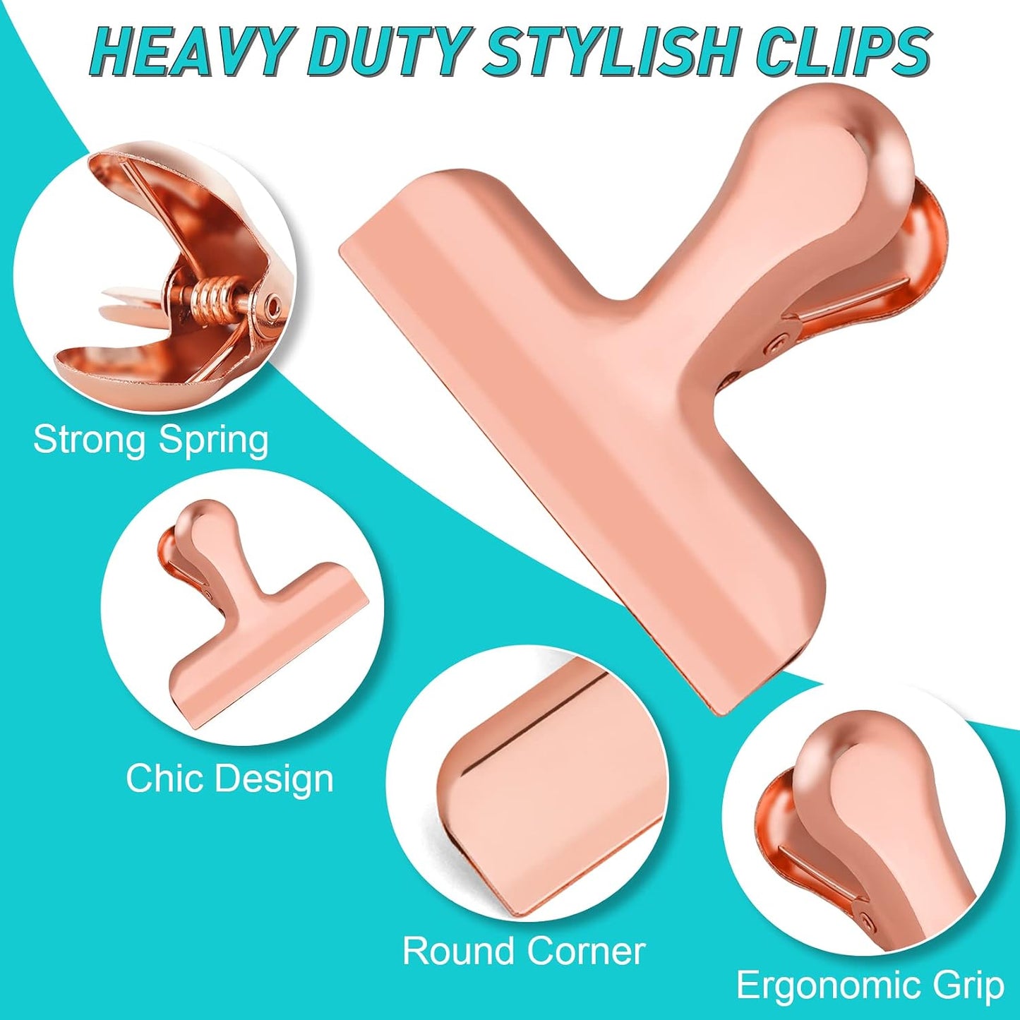 Chip Clips Bag Clips Gold Stainless Steel Clip for Food Storage,Air Tight Seal Chip Bag Clip 3 Inch Strong Food Clipp for Snack,Chips,Kitchen Decor,Home&Office Paper Heavy Duty-8 Pack