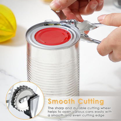 2 Pack Can Opener Manual, Smooth Edge Can Opener with Magnetic Wand, Heavy Duty Hand Held Canned Open Kit, Small Side Cut Abrelatas, Multifunctional Bottle Open for Camping, Kitchen