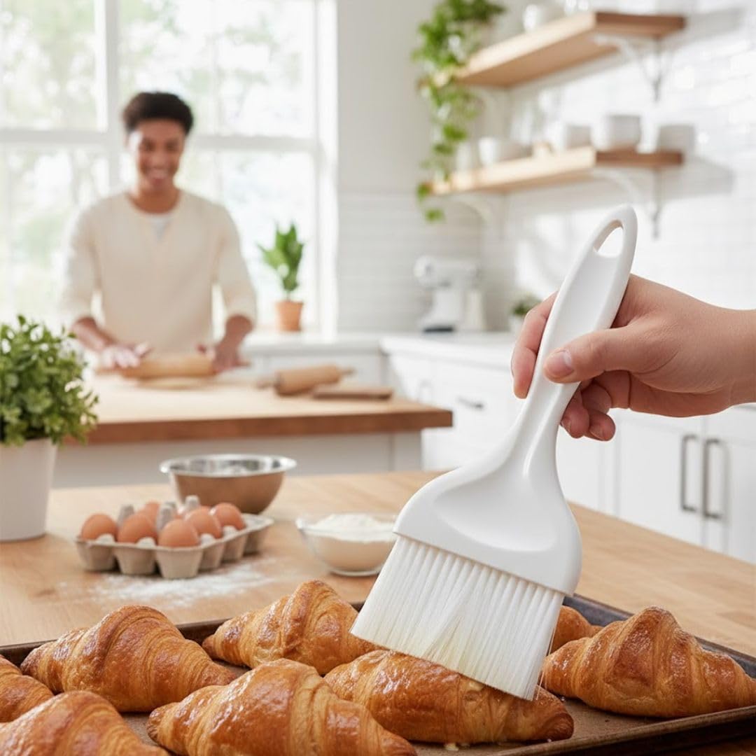 3” Flat Nylon Pastry Basting Brush with Plastic Handle Set of 2- Easy to Clean Pastry Brush Basting Brush Cooking Brush Oil and Sauce Food Brush for Baking Butter Brush Kitchen