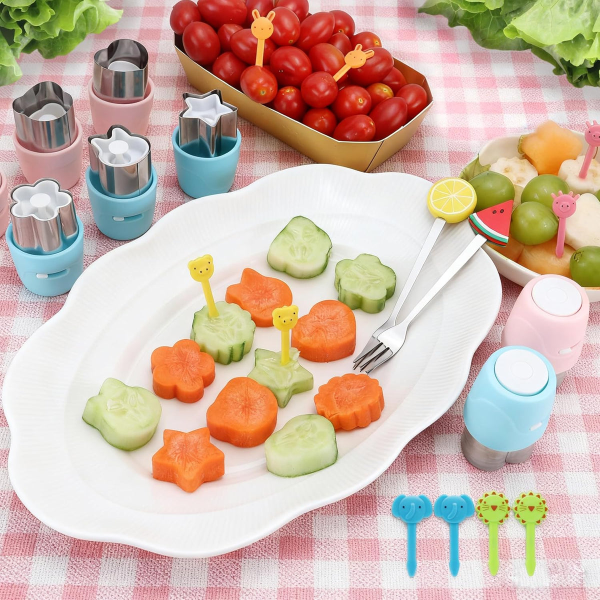 20Pcs Cookie Cutters & Biscuit Cutter Set - Multi-Shape Fruit/Vegetable Cutters for Kids Lunch Accessories, Food-Grade Stainless Steel Molds for Home Baking (PINK)