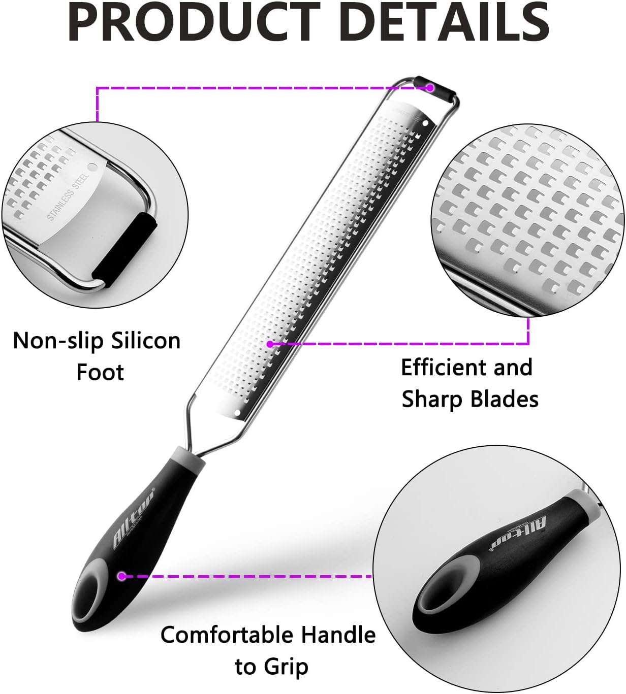 Lemon Zester, Hand-held Stainless Steel Food Grater,Pro Kitchen Tool for Cheese Parmesan Vegetable Ginger Garlic Nutmeg Citrus Lime Orange Chocolate Fruit - Fine Shredder