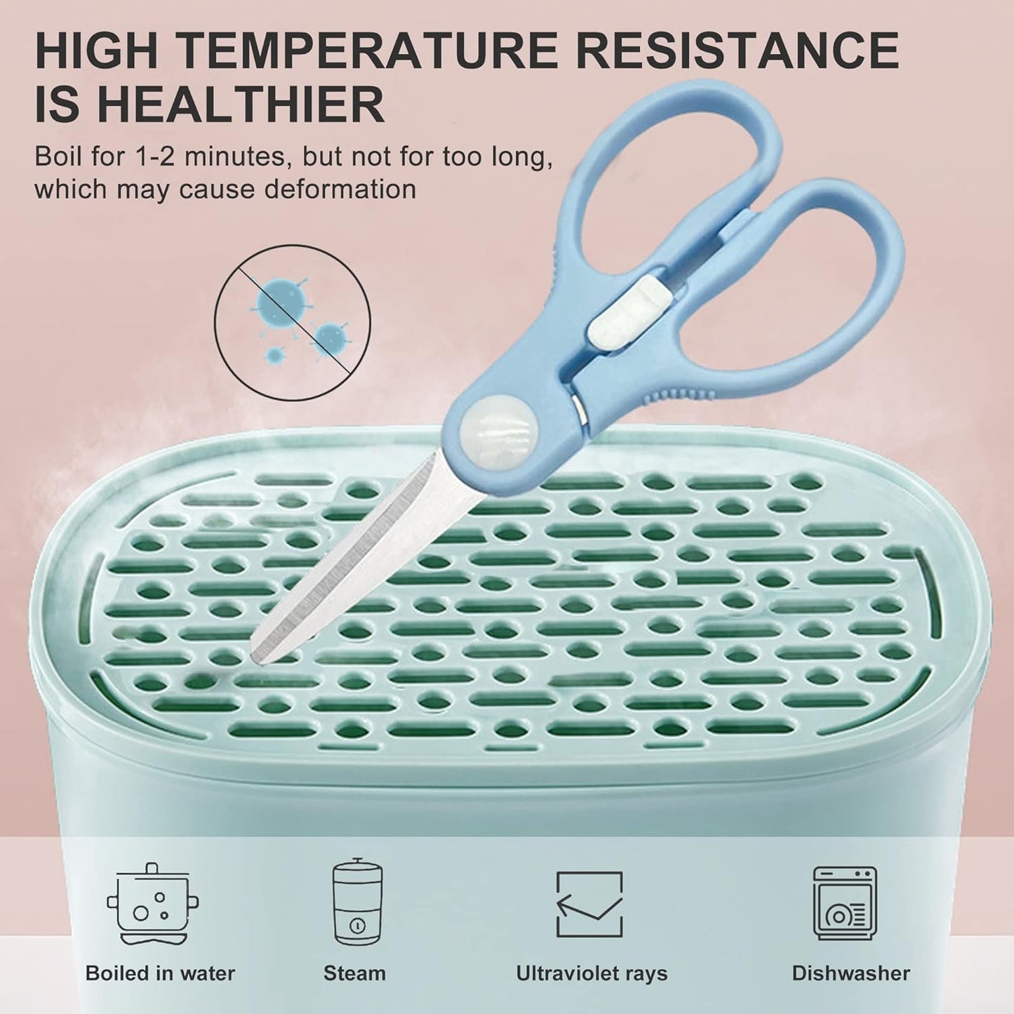 Portable Baby Food Scissors Toddler Feeding Shears with Safety Lock, Food Grade Stainless Steel Material Food Supplement Scissors Suitable for Chicken Poultry Fish Meat Herbs noodles (Blue)