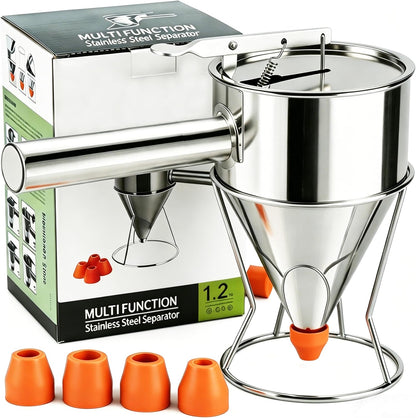 40oz 304 Stainless Steel Pancake Batter Dispenser, Dustproof Lid, 4 Nozzles