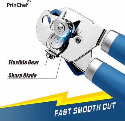 Can Opener Manual, Can Tin Bottle Opener with Magnet - No-Trouble-Lid-Lift, Handheld Can Opener Smooth Edge with Sharp Blade, Heavy Duty and Easy to Use, for Seniors with Arthritis, Blue