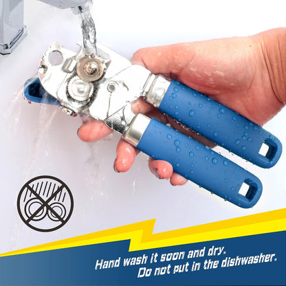 Can Opener Manual, Can Tin Bottle Opener with Magnet - No-Trouble-Lid-Lift, Handheld Can Opener Smooth Edge with Sharp Blade, Heavy Duty and Easy to Use, for Seniors with Arthritis, Blue
