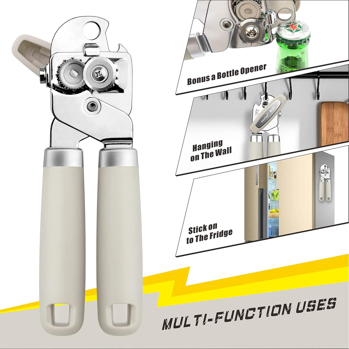 Can Opener Manual, Can Tin Bottle Opener with Magnet - No-Trouble-Lid-Lift, Handheld Can Opener Smooth Edge with Sharp Blade, Heavy Duty and Easy to Use, for Seniors with Arthritis, Blue