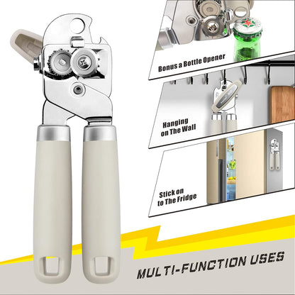 Can Opener Manual, Can Tin Bottle Opener with Magnet - No-Trouble-Lid-Lift, Handheld Can Opener Smooth Edge with Sharp Blade, Heavy Duty and Easy to Use, for Seniors with Arthritis, Blue
