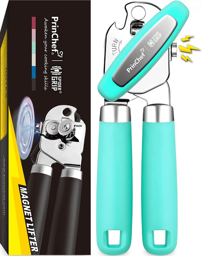 Can Opener Manual, Can Tin Bottle Opener with Magnet - No-Trouble-Lid-Lift, Handheld Can Opener Smooth Edge with Sharp Blade, Heavy Duty and Easy to Use, for Seniors with Arthritis, Blue