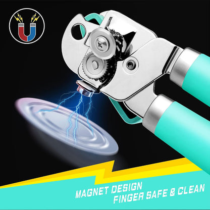Can Opener Manual, Can Tin Bottle Opener with Magnet - No-Trouble-Lid-Lift, Handheld Can Opener Smooth Edge with Sharp Blade, Heavy Duty and Easy to Use, for Seniors with Arthritis, Blue