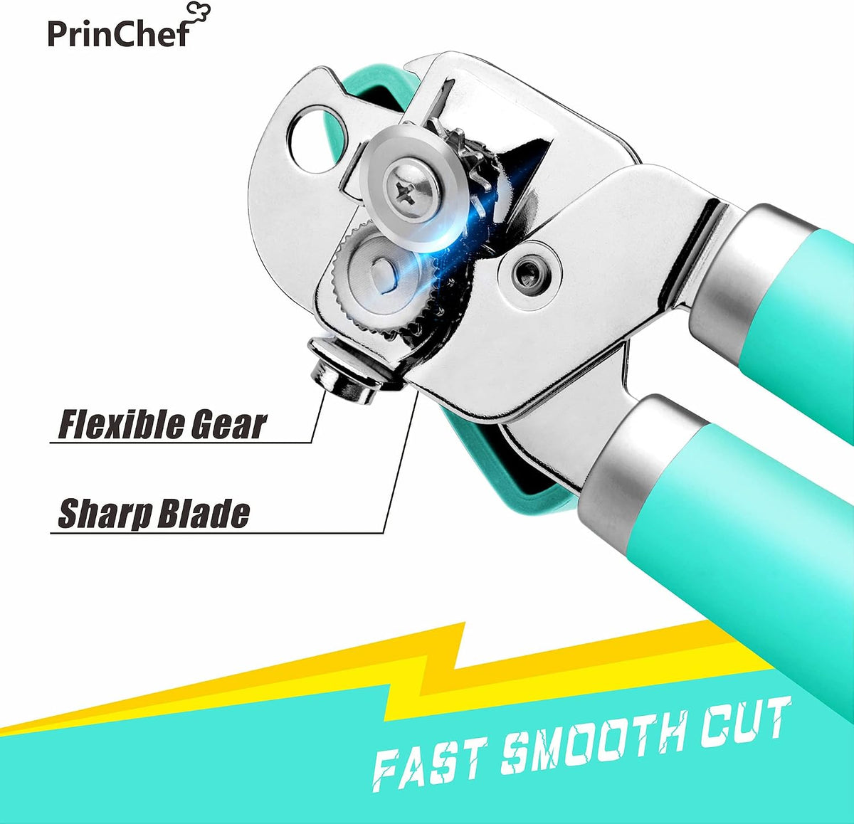 Can Opener Manual, Can Tin Bottle Opener with Magnet - No-Trouble-Lid-Lift, Handheld Can Opener Smooth Edge with Sharp Blade, Heavy Duty and Easy to Use, for Seniors with Arthritis, Blue
