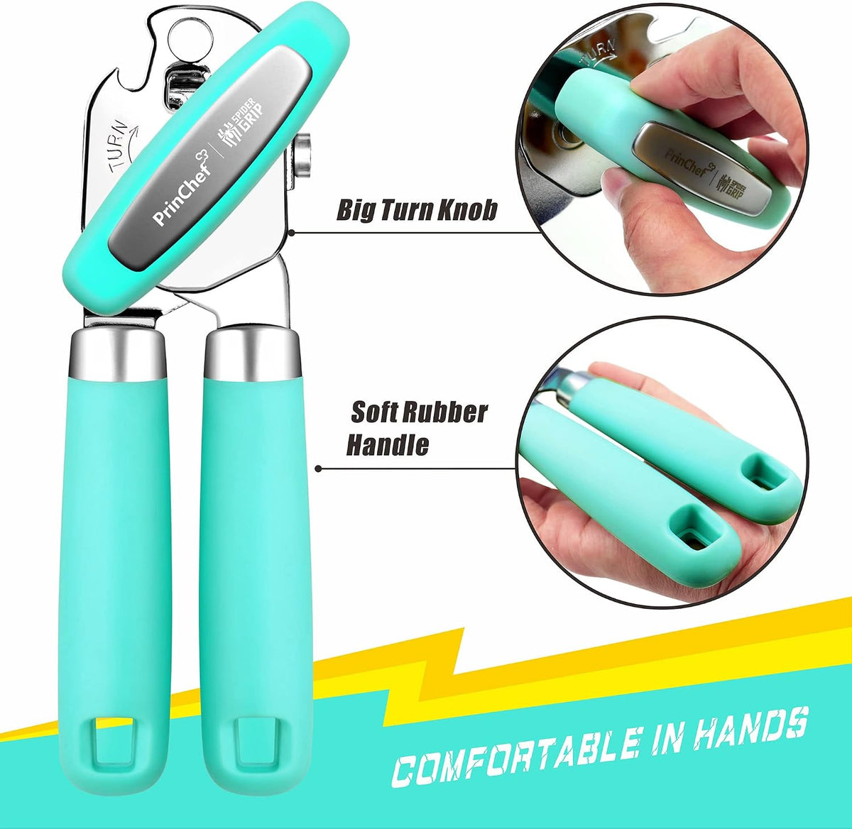 Can Opener Manual, Can Tin Bottle Opener with Magnet - No-Trouble-Lid-Lift, Handheld Can Opener Smooth Edge with Sharp Blade, Heavy Duty and Easy to Use, for Seniors with Arthritis, Blue