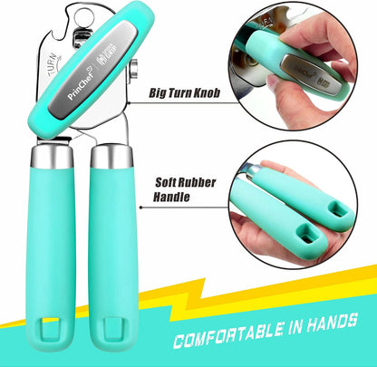 Can Opener Manual, Can Tin Bottle Opener with Magnet - No-Trouble-Lid-Lift, Handheld Can Opener Smooth Edge with Sharp Blade, Heavy Duty and Easy to Use, for Seniors with Arthritis, Blue