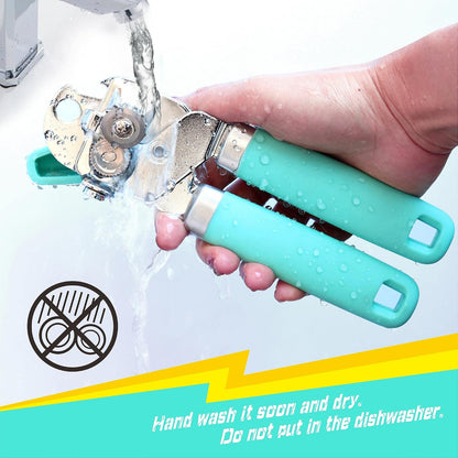 Can Opener Manual, Can Tin Bottle Opener with Magnet - No-Trouble-Lid-Lift, Handheld Can Opener Smooth Edge with Sharp Blade, Heavy Duty and Easy to Use, for Seniors with Arthritis, Blue