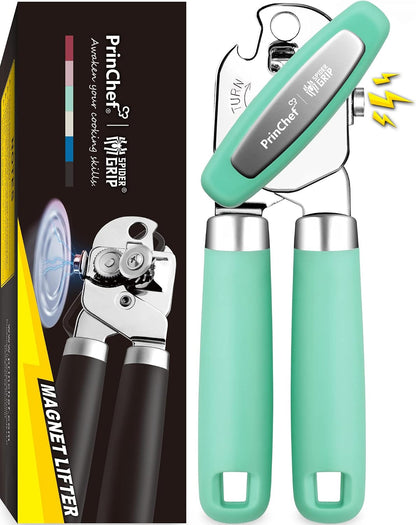 Can Opener Manual, Can Tin Bottle Opener with Magnet - No-Trouble-Lid-Lift, Handheld Can Opener Smooth Edge with Sharp Blade, Heavy Duty and Easy to Use, for Seniors with Arthritis, Blue