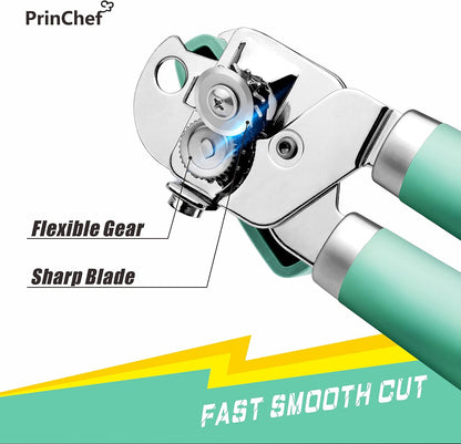 Can Opener Manual, Can Tin Bottle Opener with Magnet - No-Trouble-Lid-Lift, Handheld Can Opener Smooth Edge with Sharp Blade, Heavy Duty and Easy to Use, for Seniors with Arthritis, Blue