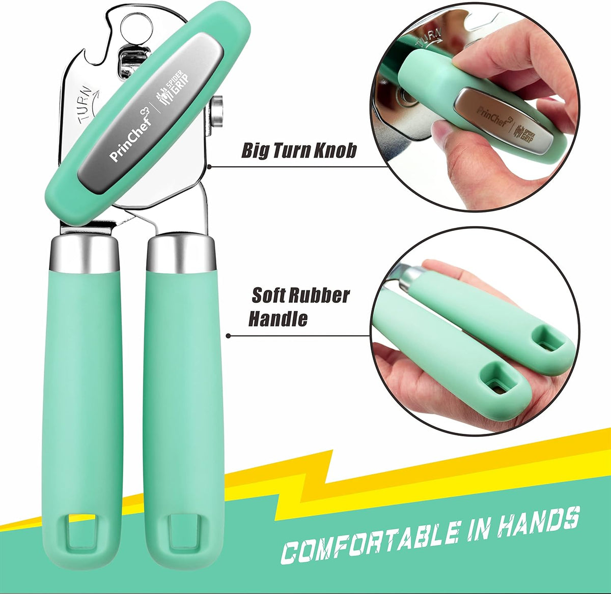 Can Opener Manual, Can Tin Bottle Opener with Magnet - No-Trouble-Lid-Lift, Handheld Can Opener Smooth Edge with Sharp Blade, Heavy Duty and Easy to Use, for Seniors with Arthritis, Blue