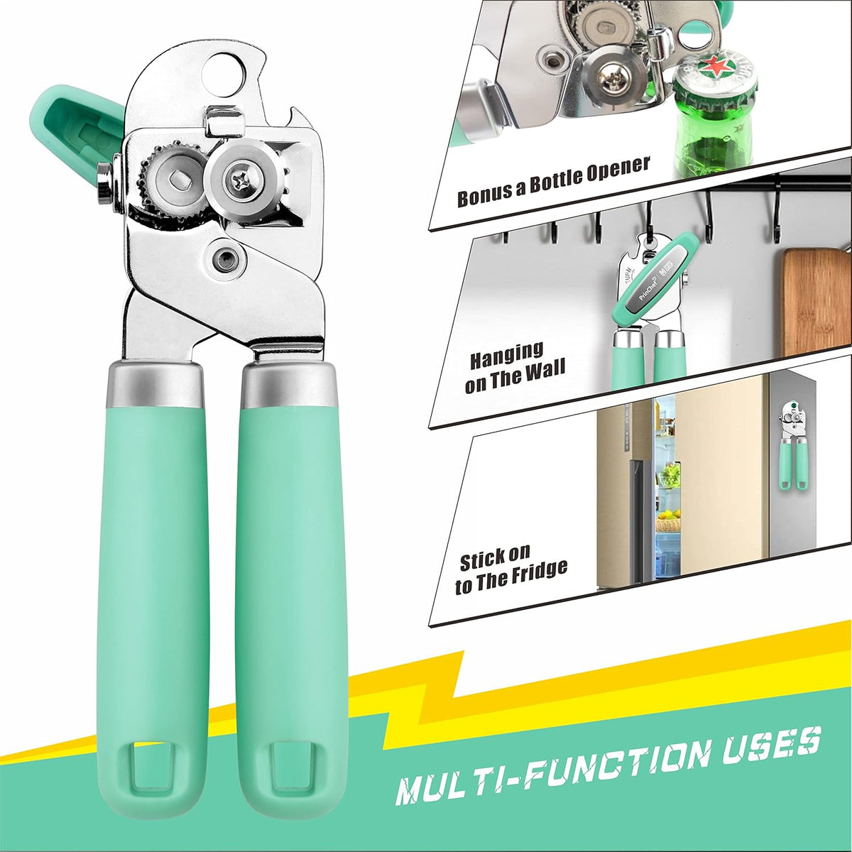 Can Opener Manual, Can Tin Bottle Opener with Magnet - No-Trouble-Lid-Lift, Handheld Can Opener Smooth Edge with Sharp Blade, Heavy Duty and Easy to Use, for Seniors with Arthritis, Blue