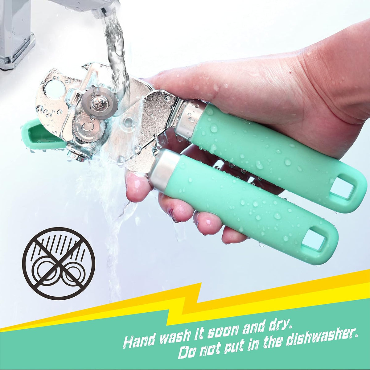 Can Opener Manual, Can Tin Bottle Opener with Magnet - No-Trouble-Lid-Lift, Handheld Can Opener Smooth Edge with Sharp Blade, Heavy Duty and Easy to Use, for Seniors with Arthritis, Blue