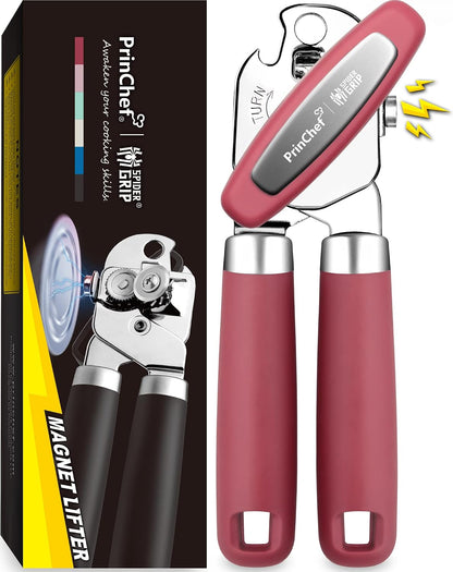 Can Opener Manual, Can Tin Bottle Opener with Magnet - No-Trouble-Lid-Lift, Handheld Can Opener Smooth Edge with Sharp Blade, Heavy Duty and Easy to Use, for Seniors with Arthritis, Blue