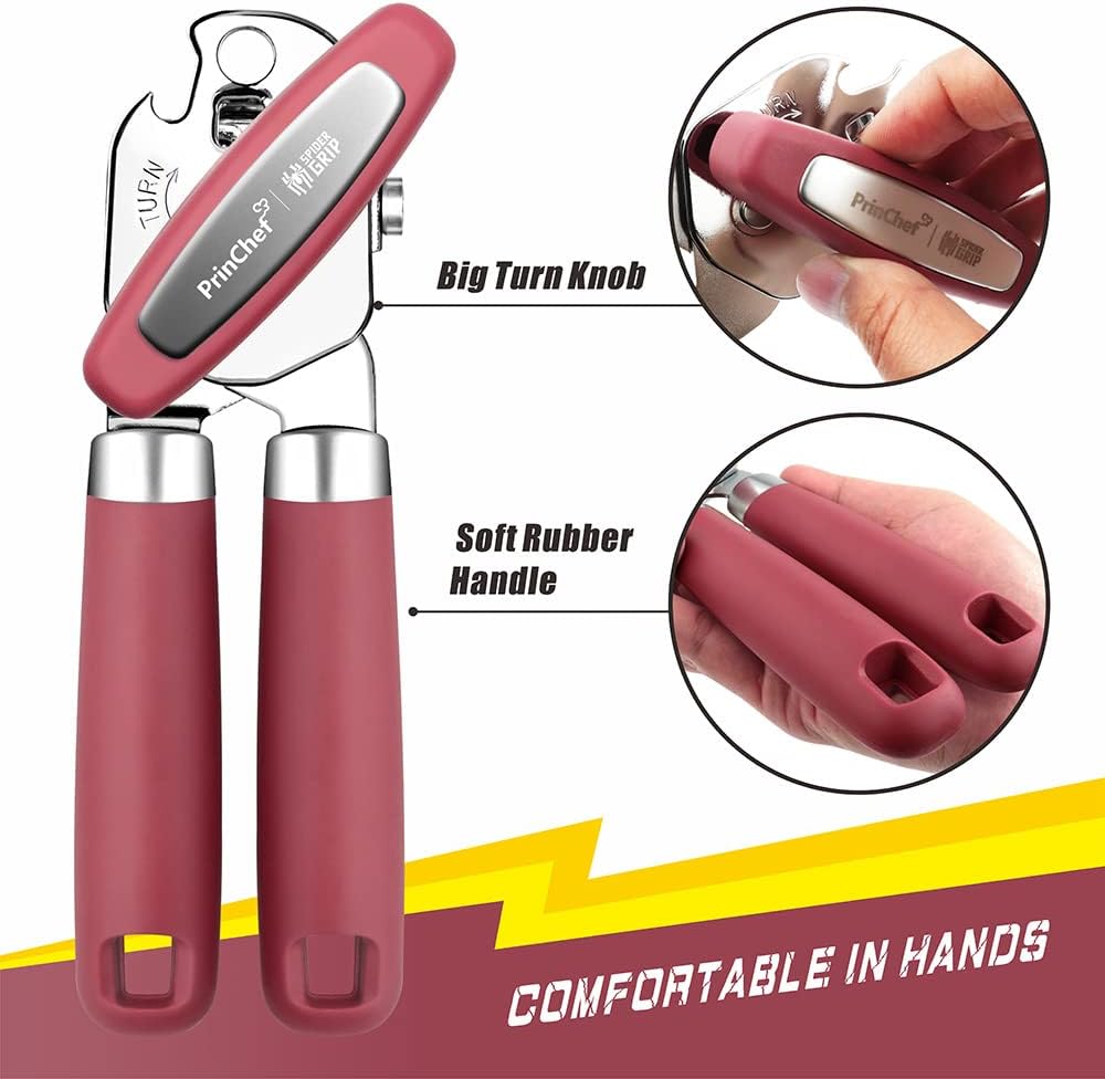 Can Opener Manual, Can Tin Bottle Opener with Magnet - No-Trouble-Lid-Lift, Handheld Can Opener Smooth Edge with Sharp Blade, Heavy Duty and Easy to Use, for Seniors with Arthritis, Blue