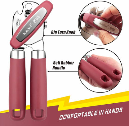 Can Opener Manual, Can Tin Bottle Opener with Magnet - No-Trouble-Lid-Lift, Handheld Can Opener Smooth Edge with Sharp Blade, Heavy Duty and Easy to Use, for Seniors with Arthritis, Blue