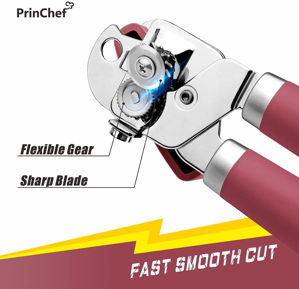 Can Opener Manual, Can Tin Bottle Opener with Magnet - No-Trouble-Lid-Lift, Handheld Can Opener Smooth Edge with Sharp Blade, Heavy Duty and Easy to Use, for Seniors with Arthritis, Blue