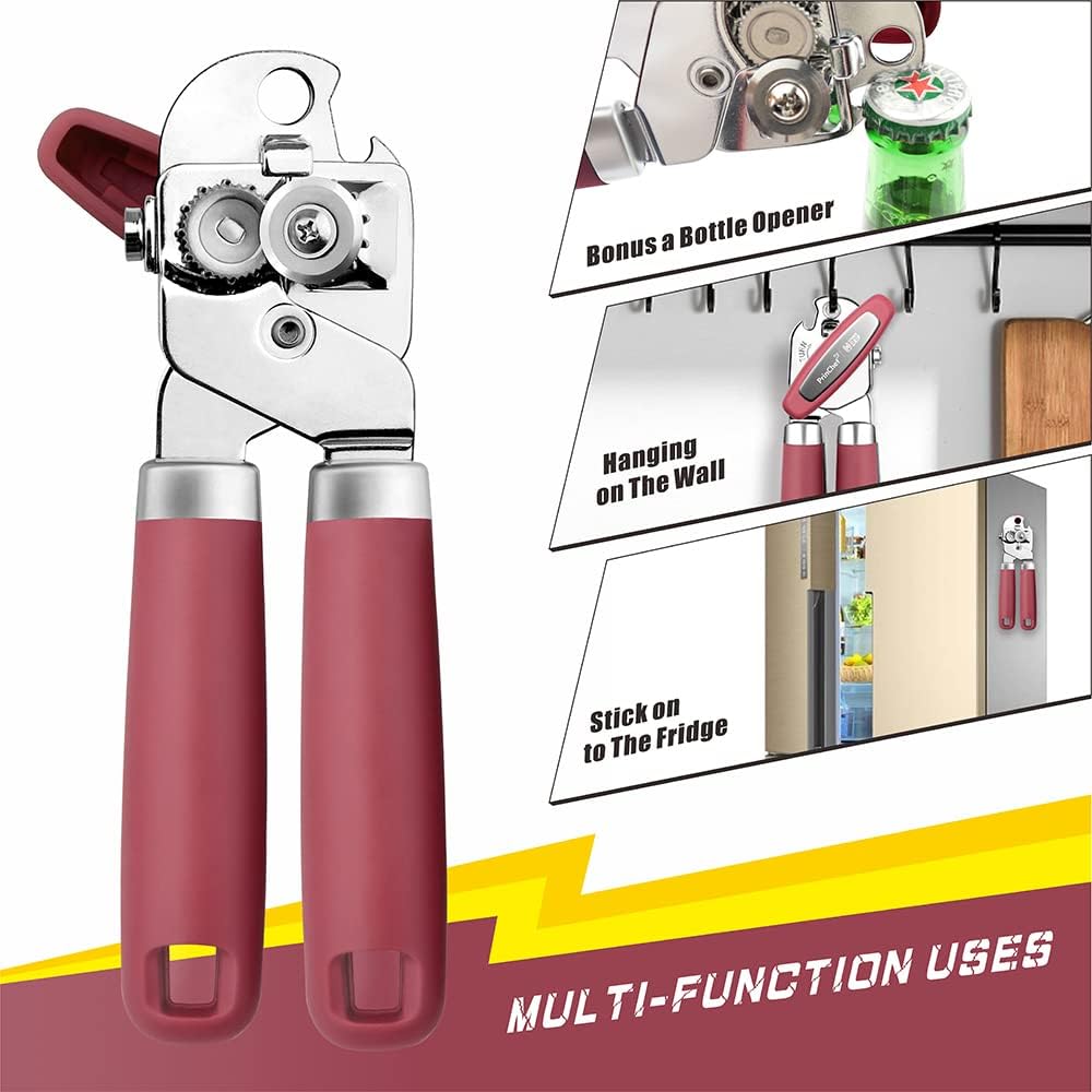 Can Opener Manual, Can Tin Bottle Opener with Magnet - No-Trouble-Lid-Lift, Handheld Can Opener Smooth Edge with Sharp Blade, Heavy Duty and Easy to Use, for Seniors with Arthritis, Blue