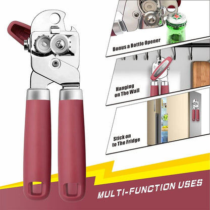 Can Opener Manual, Can Tin Bottle Opener with Magnet - No-Trouble-Lid-Lift, Handheld Can Opener Smooth Edge with Sharp Blade, Heavy Duty and Easy to Use, for Seniors with Arthritis, Blue
