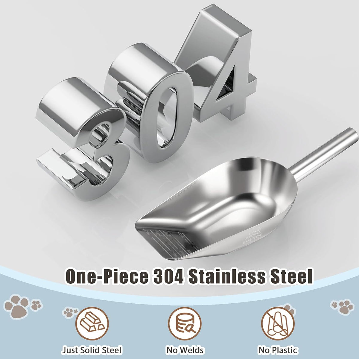 Dog-Cat Food Scoop 3/4 Cup, 304 Stainless Steel Measuring Cup