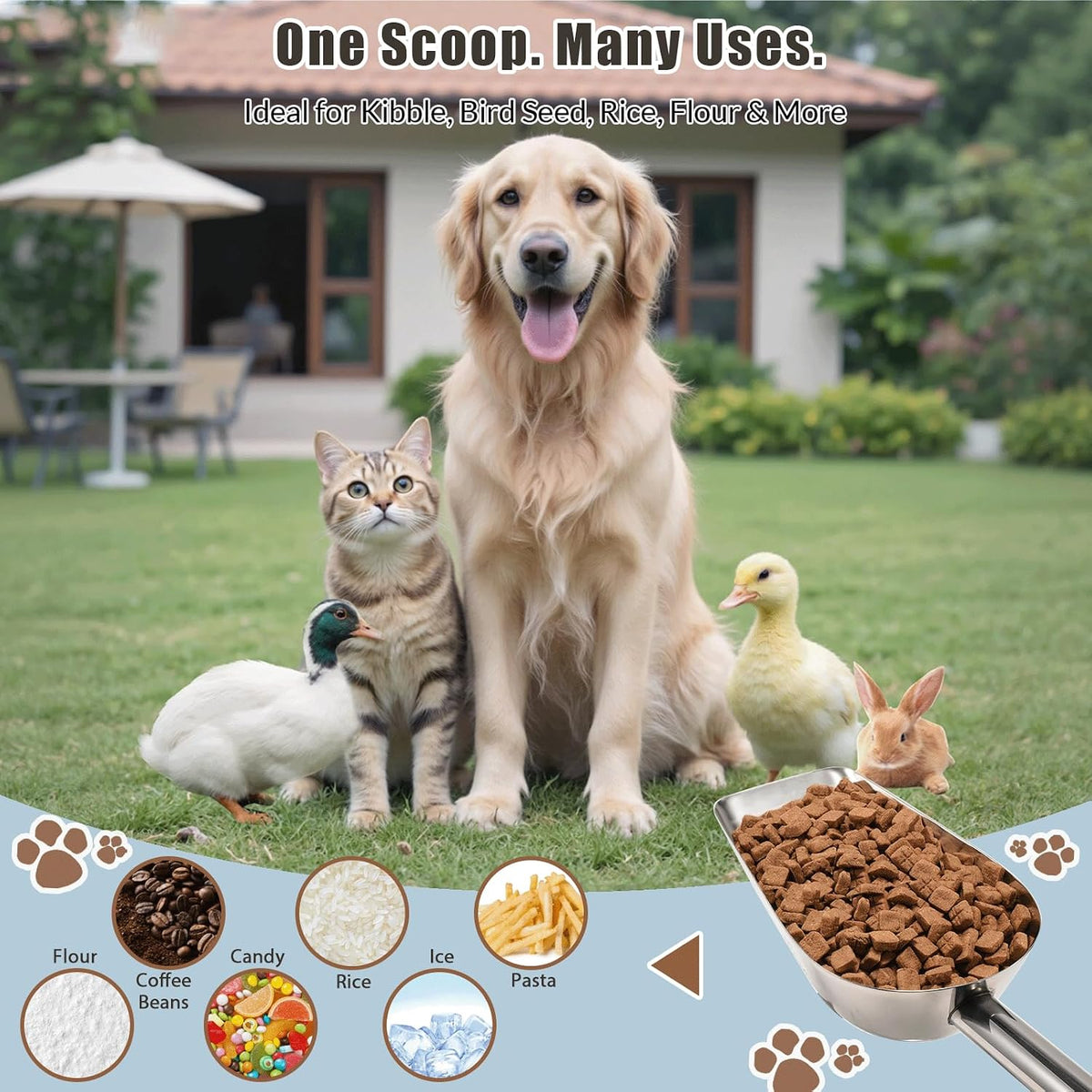 Dog-Cat Food Scoop 3/4 Cup, 304 Stainless Steel Measuring Cup