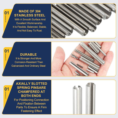 Slotted Spring Pin, 50 Pcs 1/8" x 3/4" (3.2mm x 20mm) 304 Stainless Steel Split Roll Pins Spring Dowel for Home Improvement Automotive Machine Repair, Silver - Colors A