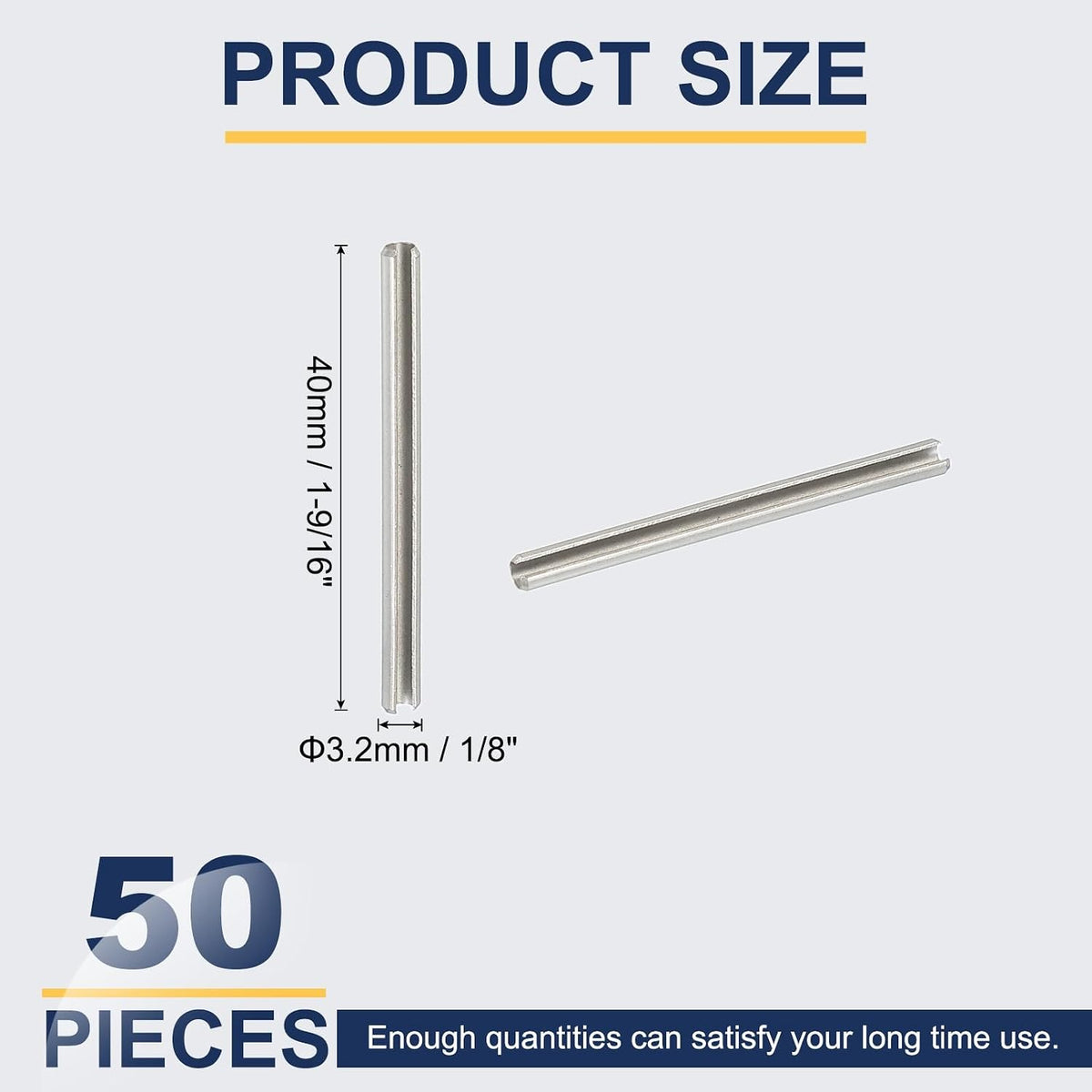 Slotted Spring Pin, 50 Pcs 1/8" x 3/4" (3.2mm x 20mm) 304 Stainless Steel Split Roll Pins Spring Dowel for Home Improvement Automotive Machine Repair, Silver - Colors A