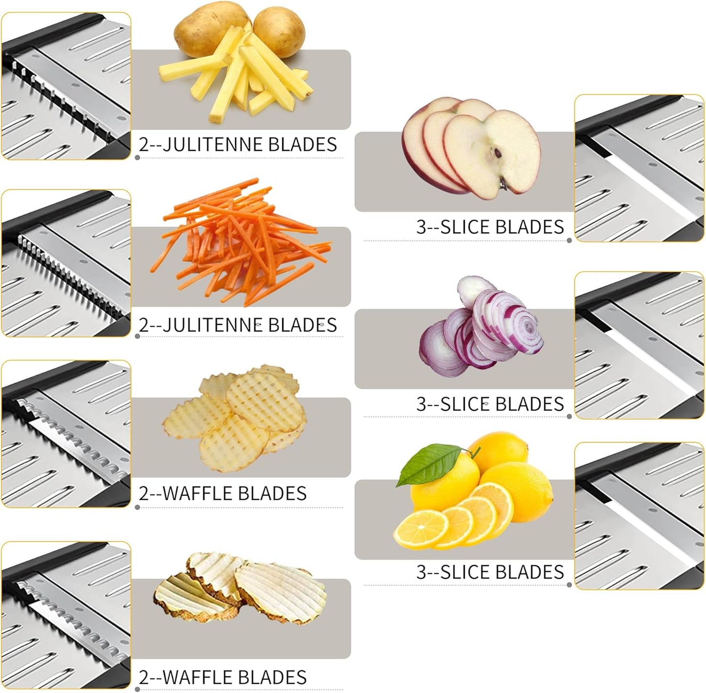 Mandoline Slicer for Kitchen, 7-in-1 Adjustable Vegetable Slicer | Stainless Steel Food slicer, Adjustable Blade, Slices, Julienne, Waffle and French Fries Cut, Includes Gloves and Brush