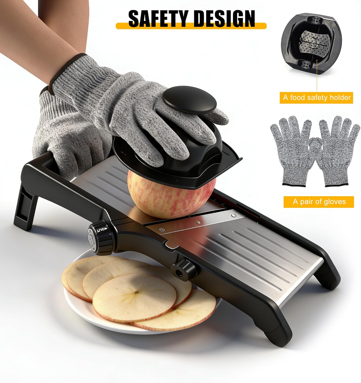 Mandoline Slicer for Kitchen, 7-in-1 Adjustable Vegetable Slicer | Stainless Steel Food slicer, Adjustable Blade, Slices, Julienne, Waffle and French Fries Cut, Includes Gloves and Brush