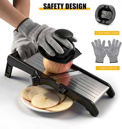 Mandoline Slicer for Kitchen, 7-in-1 Adjustable Vegetable Slicer | Stainless Steel Food slicer, Adjustable Blade, Slices, Julienne, Waffle and French Fries Cut, Includes Gloves and Brush